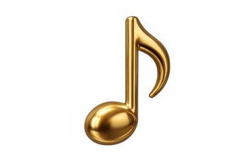 Golden musical eighth note rendering, showing music and melody concept, audio and sound symbol