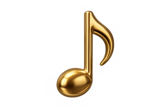 Golden musical eighth note rendering, showing music and melody concept, audio and sound symbol