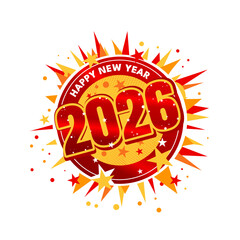 Happy new year 2026 glossy badge, label illustration