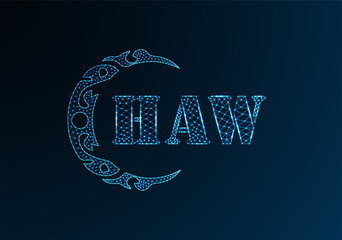 Low poly letter logo HAW design. HAW letter logo low poly vector design on blue color gradient background. HAW logo low poly design