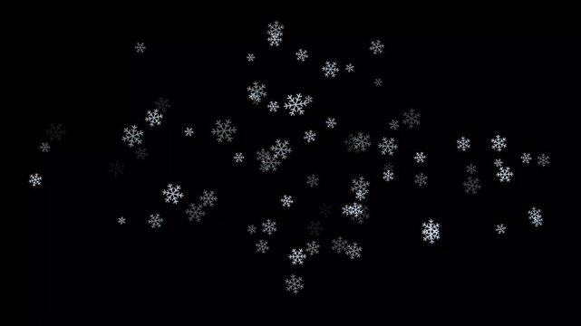 Abstract snowflake Christmas festival with blue tone, winter holidays animated snowflakes, white Christmas snowflake. seamless loop blurred snowflakes on clean black animation copy space background.