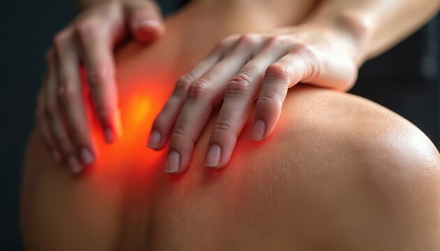 Close-up of hands providing gentle massage to a persons knee. Warm light highlights pain area suggesting therapeutic treatment and relaxation. Focus on wellness care and physical healing.