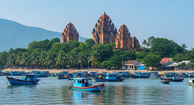 Po Nagar Cham Towers in Nha Trang, Vietnam - Ancient Architecture and Coastal Scenery.