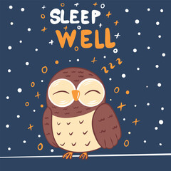 Cute sleeping owl illustration for posters,child room,and more