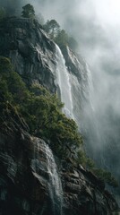 Mountain waterfall cascading through rocky cliffs