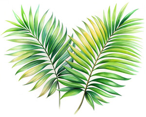 Soft watercolor palm leaves isolated on white background
