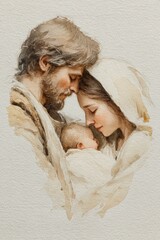 Mary and Joseph with Baby Jesus, Minimalist Nativity Scene.