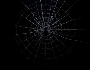 Obraz premium Eerie Spiderweb and Black Spider on Dark Background for Halloween Design Mockup