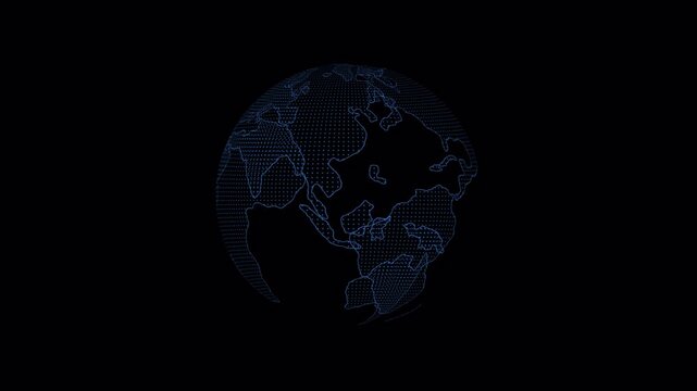 3D Earth world globe with blue dotted texture spinning with alpha channel