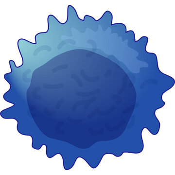 Cartoon Macrophage Immune System Cell With Irregular Shape and Blue Gradient Outer Layer and Dark Blue Nucleus Isolated on Transparent Background