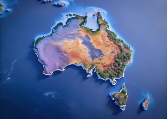 Aerial view of Australian continent with surrounding ocean