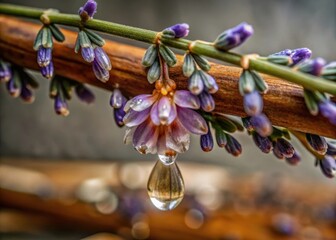 delicate wet lavender flower hanging from a branch