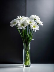 Simple bouquet of white flowers on a minimalist black and white background