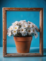 frame with white flowers on orange background