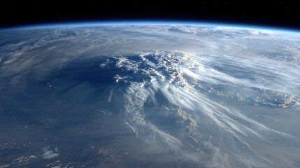 Fototapeta premium Stunning view of Earth from space, with clouds forming over a bright, hazy planet