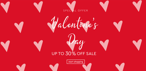 Valentine's Day Cards Design. Modern colorful typography vector. Art design hearts  for presentations, greeting card, invitation, calendar, social media. Sale offer 30%. 