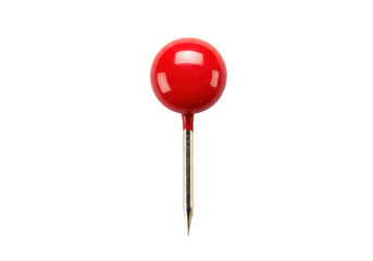Isolated red pushpin is a short nail used for fastening objects to a surface or board