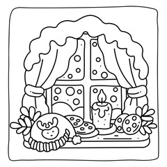 Bold and Easy Cozy Winter Coloring Pages, Cute Christmas Bold and Easy Coloring Pages, Line Art, Vectors Illustration, Black and White, 8.5x8.5