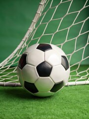Soccer ball rests in goal net after game