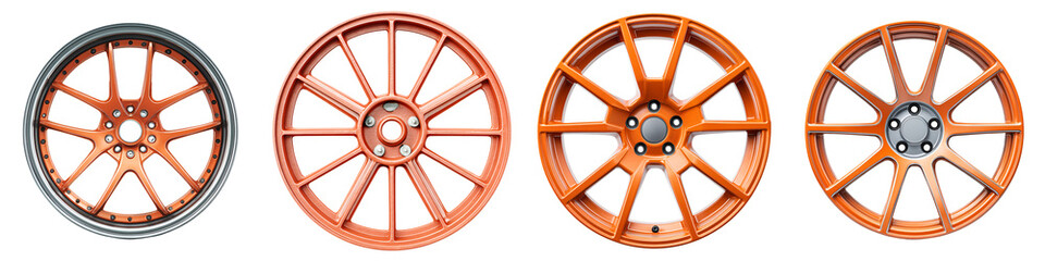 Obraz premium Orange Alloy Wheels: Car, Automotive, and Racing Design Elements
