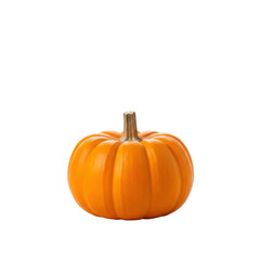 Obraz premium A single vibrant orange miniature pumpkin with a short brown stem on a clean transparent background with soft reflection and copy space under soft studio lighting, product photography for autumn