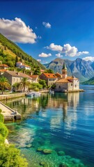 Fototapeta premium Sunny seaside village scene of Donji Stoliv Bay of Kotor