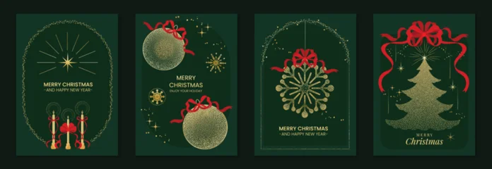 Fototapete Wohnzimmer Elegant Christmas Greeting Card Vector Set with Ornaments, Candles, Geometric Star, and Golden Tree for Invitations, Posters, Backgrounds, Social Media, and Holiday Packaging  © TWINS DESIGN STUDIO