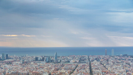 Panorama of Barcelona timelapse, Spain, viewed from the Bunkers of Carmel