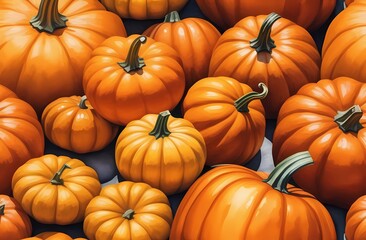 close-up of a pile of small orange gourds and pumpkins, autumn theme, fall. High quality photo
