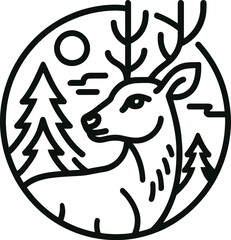 Deer forest nature wildlife animal illustration line art drawing minimalist design vector graphic outline symbol vector illustration