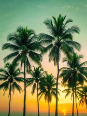 Obraz premium Palm silhouettes against a vibrant luminous gradient sky with shades of blue and orange hues