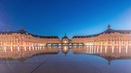 Place de la Bourse and Miroir d'eau day to night timelapse in Bordeaux, France