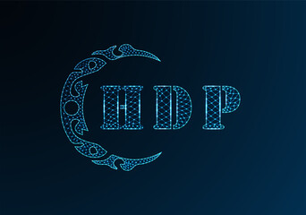 Low poly letter logo HDP design. HDP letter logo low poly vector design on blue color gradient background. HDP logo low poly design