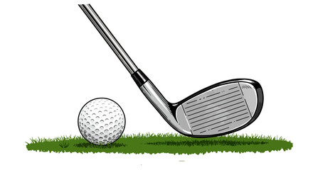 Realistic golf club and ball on grass