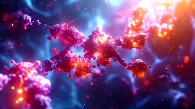 Microscopic view of pathogen chain with bright illumination