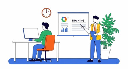 Obraz premium Business Training Session Instructor teaching data analytics and charting to employee at computer in modern office