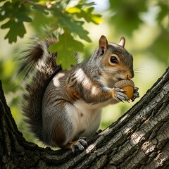 Obraz premium Squirrel Enjoying a Nutty Snack in the Forest Canopy.
