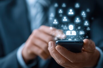 Mobile Connection with Virtual Team Network. Concept of Digital Communication, Social Networking and Business Collaboration via Smartphone for Remote Connection and Online Support Services.