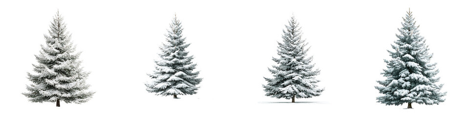 Obraz premium Snow Covered Fir Trees Isolated on White Background: Winter Scene