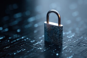 Cyber Security Lock on Circuit Board: Data Protection, Encryption Technology, and Secure Online Connection for Digital Safety and Information Privacy