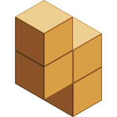 Isometric Wooden Blocks Stacked in a L Shape with Light Brown Color and Subtle Shadows on a Transparent Background Representing Construction or Building Concepts