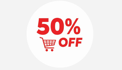 Grab amazing savings with a bold 50% off sale announcement and shopping cart icon