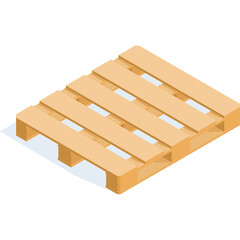 Isometric Wooden Shipping Pallet in Warm Tan Color With Shadow on Transparent Background Ideal For Logistics and Storage Concepts