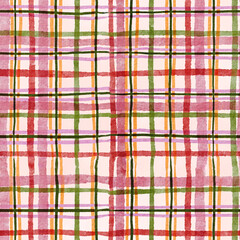 Сheck Watercolor Christmas Seamless Pattern in red, green tones on Pink background © Olesya Frolova