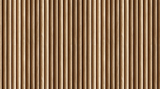 SEAMLESS fluted wall panel background, natural light wood texture, modern decorative accent wall, half-round wooden slats.