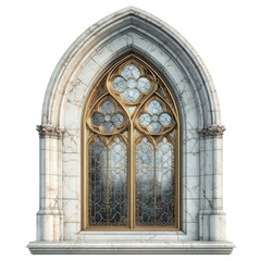 Fototapeta premium Gothic style window with ornate tracery and light-filled panes set in a white stone frame