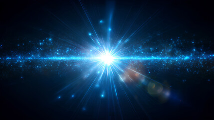 Naklejka premium Bright lens flare. Blue glow effect. Starry flares with shimmering highlights. Bright blue light effect. Stock Illustration