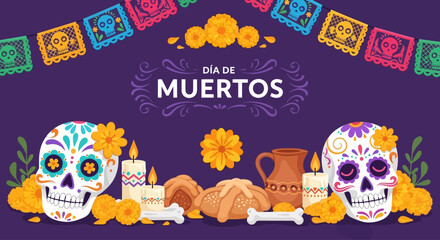 Dia de muertos background banner, vector illustration