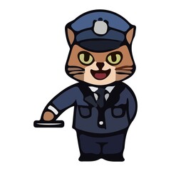 Illustrations of cute cat characters dressed in police uniforms in various poses and expressions. This cartoon vector set features feline police officers with attributes such as batons, stop signs, wh