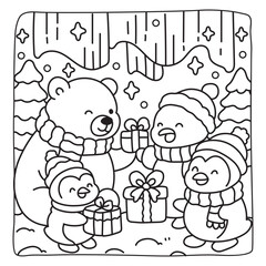Bold and Easy Cozy Winter Coloring Pages, Cute Christmas Bold and Easy Coloring Pages, Line Art, Vectors Illustration, Black and White, 8.5x8.5
